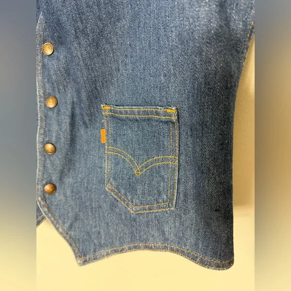 Vintage Levis 1970s Orange Tab Denim Jean Mens Vest Western Snap Large V